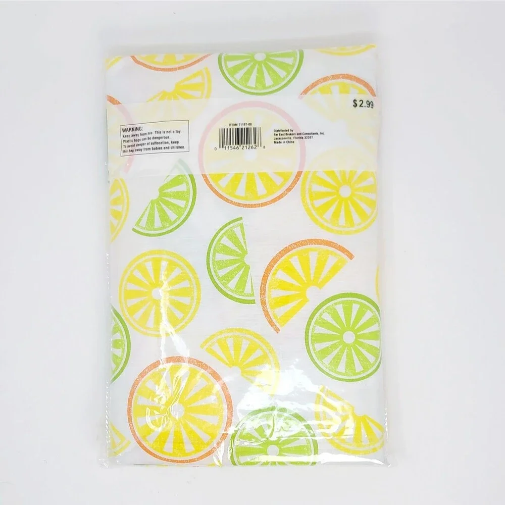 Vintage Citrus Lemon Lime Orange Vinyl‎ Flannel Back Tablecloth 52x70 NEW NOS